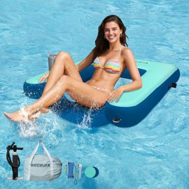 Imagem de AWEMUFA Cadeira inflável de 1 x 1,2 m para adultos, cadeira flutuante inflável para piscina, espreguiçadeiras, boias de água, cadeira de piscina, flutua no rio, lago, flutua fora do braço de
