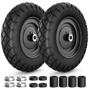 Imagem de RONPOW Pneu E Roda 4.80/4.00-8 Sem Câmara, Pneus Sólidos De 16" Para Carrinhos Mão Reboques Jardim, Rolamentos 5/8" 3/4", Universal Carrinho 14" - 16", Pacote Com 2, Preto, 400 Libras