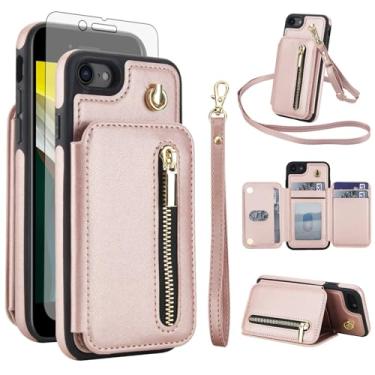 Imagem de Capa de celular para iPhone 7/8/SE 2020/2022 carteira RFID e protetor de tela, alça transversal, suporte para cartão de crédito, iPhone7, iPhone8, 7s, 8s, SE2020, SE2022, 2, 3, 3ª geração, mulheres