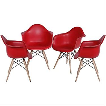 Imagem de Kit com 4 Cadeiras DKR com Braço Vermelha Base de Madeira Preta - OR Design