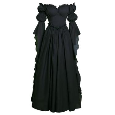 Imagem de Vibsion Vestido Medieval Renascentista, Fantasia De Fada Para Mulheres, Estilo Vitoriano, Gótico, Bruxa, Vestidos Noiva, Tamanho Xxl/3Xl, Preto