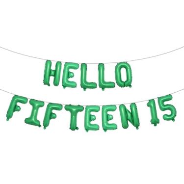 Imagem de Decorações de aniversário de 15 anos para meninas 15º aniversário Hello Fifteen Birthday Party Supplies Número 15 Balões Kit de festa de aniversário de 15 anos para sua menina (HELLO FIFTEEN 15 Green)