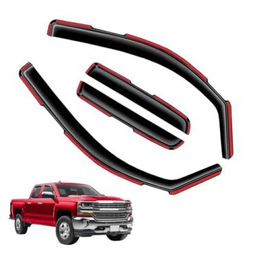 Imagem de Viseiras de janela no canal de proteção contra chuva para Chevy Silverado/GMC Sierra 1500 2019-2025 Crew Cab (2019-2025) – 4 peças de defletores de ventilação de policarbonato fumê escuro em canal