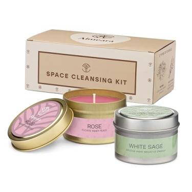 Imagem de Almeara Conjunto de velas de sálvia e rosa de longa duração 2 em 1 | 2 x 3,2 g | 100% cera de soja, sem parafina | Tempo de queima de 40 horas | Perfeito para limpeza, relaxamento e presente, velas