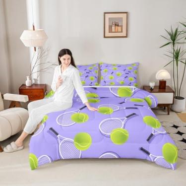 Imagem de Erosebridal Conjunto de edredom infantil de tamanho casal, raquete esportiva, macio, para amantes de tênis, jogos de bola roxa, respirável, para quarto, atividades de jogadores, edredom