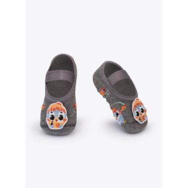Imagem de Meia Sapatilha Puket com Antiderrapante Bebê Menino Pinguim Mescla Esc