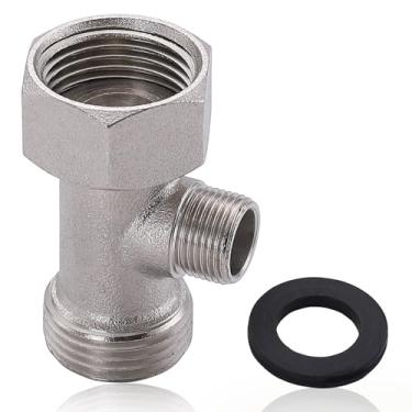 Imagem de Adaptador bidê T, conector de latão de 3 vias (7/20.3 cm x 7/20.3 cm x 3/20.3 cm) com junta, divisor de torneira de vaso sanitário para bidê, RV e conexão de mangueira de desviador de cabeça de