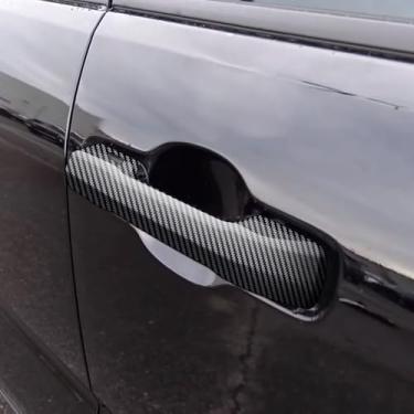 Imagem de Puxador de porta ABS concha exterior porta tigela porta maçaneta decoração guarnição para Toyota Tacoma 2024 2025 acessórios interiores console central (grão de fibra de carbono, tampa de maçaneta