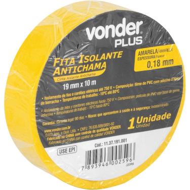 Imagem de Fita Isolante 19Mmx10M Amarela Vonder Plus Classe A