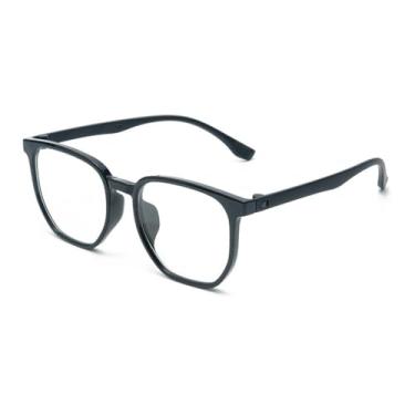 Imagem de Armação de óculos da moda masculina e feminina, ultraleve TR90, tamanho grande, anti-luz azul, lente transparente, preto brilhante, C