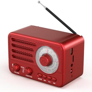 Imagem de Rádio transistor retrô, alimentado por bateria AM FM SW, pequeno rádio portátil recarregável com bateria de íon de lítio de 1800 mAh, suporta cartão TF/Aux/USB MP3 Player - vermelho (vermelho)