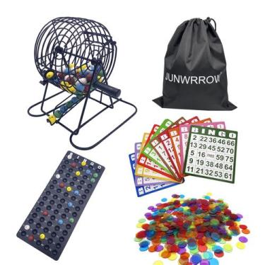 Imagem de Conjunto de bingo JUNWRROW Deluxe com 1000 fichas, 100 cartas e 75 bol