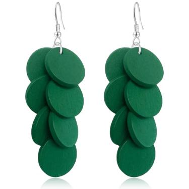 Imagem de WIKMAB Brincos de madeira boêmia, geometria, redonda, leves, pendentes, pendentes de madeira natural, círculo, franja, gancho, brincos, small item, Madeira, Sem pedra preciosa