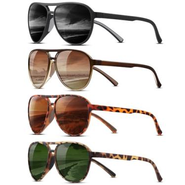Imagem de KUGUAOK Óculos de sol aviador polarizados para mulheres e homens, estilo esportivo, proteção UV400, óculos de sol para corrida, vintage, óculos de sol modernos, 4 peças - preto + moldura de chá