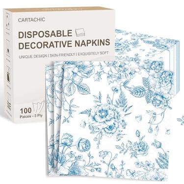 Imagem de Guardanapos florais azuis de papel descartáveis 100 peças – Toalhas de mão de convidados para banheiro, jantar, decoupage, coquetel, casamento, festa e chá de bebê