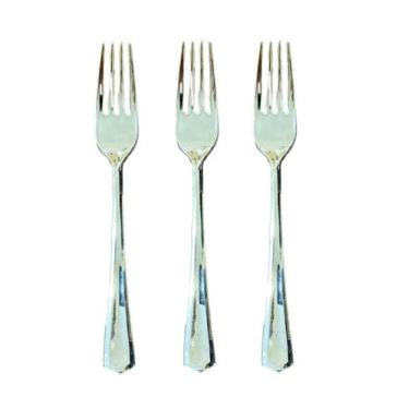 Imagem de Kit 200 Garfos Descartáveis De Luxo Em Plástico Prata 18Cm - Blook