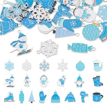 Imagem de Spritewelry Pingentes de Natal para fabricação de joias, pingentes de Natal esmaltados, ameixas, boneco de neve, pingentes de liga de inverno variados esmaltados para colar, pulseira e brinco, Metal