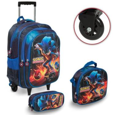Imagem de Kit Mochila Infantil Sonic Carrinho Grande Com Lancheira - Plike
