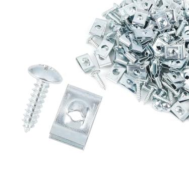 Imagem de Motoforti 100 conjuntos de 4,2 x 16 mm parafuso de clipe em U sortido clipes de carro fixadores com parafusos para painel de porta painel de painel interior prateado de longa duração
