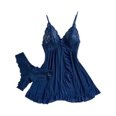 Imagem de Conjunto De Camisola De Renda Verde Para Mulheres Com Decote Em V, Pij