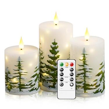 Imagem de kakoya Velas cintilantes sem chama com controle remoto, 3 peças de velas de pilar de LED de cera real operam com cordão de estrela embutido para decoração de casa, presentes de Natal