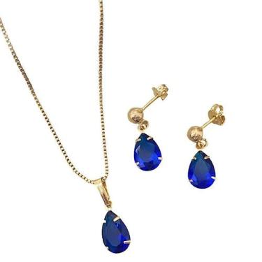 Imagem de Conjunto Colar E Brincos Gotinha Folheado A Ouro - FAMA FOLHEADOS