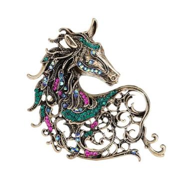 Imagem de Broche de cavalo antigo para mulheres e homens banhado a ouro colorido strass cristal vintage pônei broches lapela retrô zodíaco ano de nascimento acessórios de vestido aniversário aniversário ano