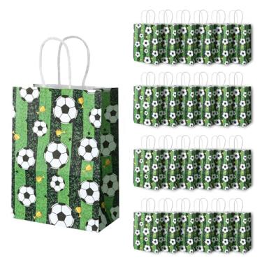 Imagem de 24 peças de sacos de brindes de futebol, sacos de lembrancinhas de festa de futebol, sacos de presente de futebol, sacos de papel com tema de futebol, festa de futebol para decoração de artigos de