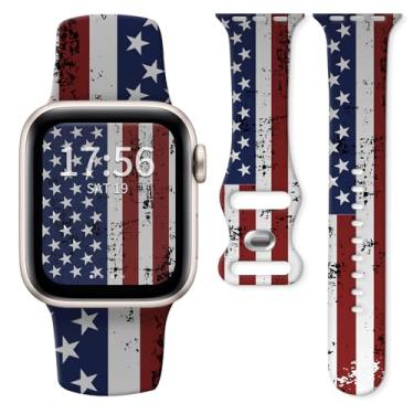 Imagem de Pulseira de silicone para relógio compatível com Apple Watch de 38 mm, 40 mm, 41 mm e 42 mm, para séries 10, 9, 8, 7, 6, 5, 4, ultra 2/1 SE, pulseira de substituição macia ajustável (padrão bandeira