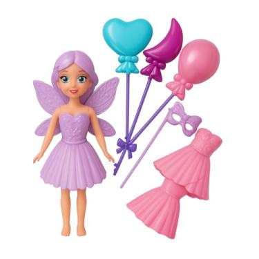 Imagem de Boneca Fadinha com Acessórios – Vestidos Extras, Balões Decorativos e Máscara Mágica – Brinquedo Infantil em Plástico Resistente +4 Anos