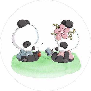 Imagem de Painel de Tecido Sublimado Redondo Pandas Aquarela Cute c/ Elástico - 