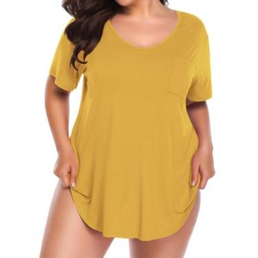 Imagem de Túnica BELAROI Plus Size com decote em V, manga curta, verão, amarela