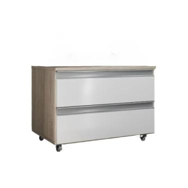 Imagem de Armário de banheiro com rodízios e 2 gavetas - Espaçoso para organizar os itens essenciais do banheiro, resistente, mas fácil de mover, perfeito para banheiros familiares. (Madeirado/Branco)