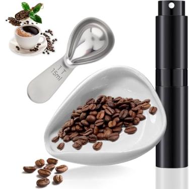 Imagem de Conjunto de copo dosador de grãos de café e frasco de spray, acessórios de café expresso para bar, recipiente de dosagem de cerâmica/bandeja de medição de dose única com colher de aço inoxidável para