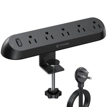Imagem de TROND Régua De Energia Com Grampo De Mesa - Cabo De Extensão De Plugue Plano De 10 Pés, Protetor Contra Surtos Com 5 Tomadas Ca, Proteção Contra Surtos De 1700 J, Listado Pela Etl, Serve Para Borda