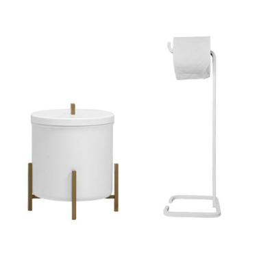 Imagem de Kit para Banheiro Lixeira Suporte Papel Higiênico Branco - EDECASAMOVE