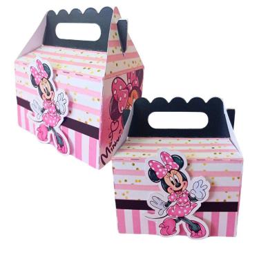 Imagem de 10 Caixa Maletinha Minnie Rosa 3D Lembrancinha Festa