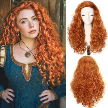 Imagem de PORSMEER Peruca Longa Cacheada Laranja Cosplay Vermelha Para Fantasia De Princesa Halloween