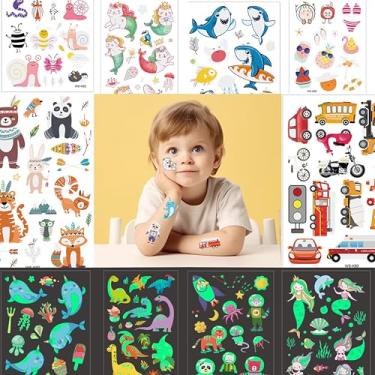 Imagem de Kit de tatuagens temporárias infantis que brilham no escuro, cicatriz, tatuagens falsas, estênceis de rosto, adesivos de tatuagem à prova d'água, lembrancinhas de festa, pintura de arte DIY para