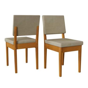 Imagem de Kit 2 Cadeiras 100% Madeira Maciça Encosto e Assento Estofado Miami Cerejeira/Palha