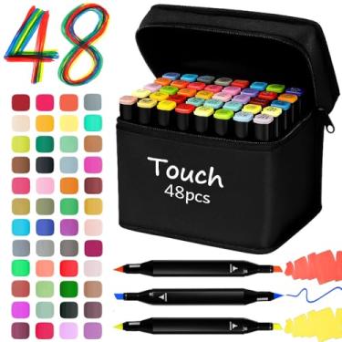 Imagem de Estojo 48 Canetinhas Profissionais Permanentes Dupla Artístico Colorir Desenhar Escola