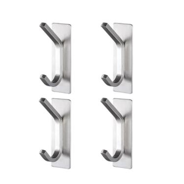 Imagem de Gancho para toalhas de banheiro de aço inoxidável, 4 a 20 peças, sem necessidade de perfuração, à prova de ferrugem, cabide de parede resistente, preto e branco, gancho para roupão, prata, 4 peças