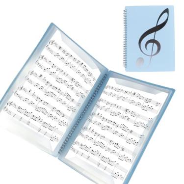 Imagem de Pasta de partituras com 4 páginas expansível para piano, fichário elegante, espiral, fichário, tamanho A4, pasta de coral para armazenamento (azul)
