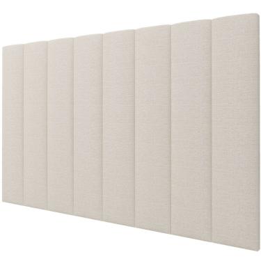Imagem de Cabeceira Painel Gelius estofada Concept para cama box casal, queen e king em tecido linho natural claro