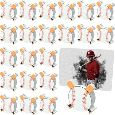 Imagem de AceOrbit 12 porta-cartões de beisebol de madeira e clipes de memorando, centros de mesa para mesas, base de bola esportiva, porta-números, para artigos de festa de casamento