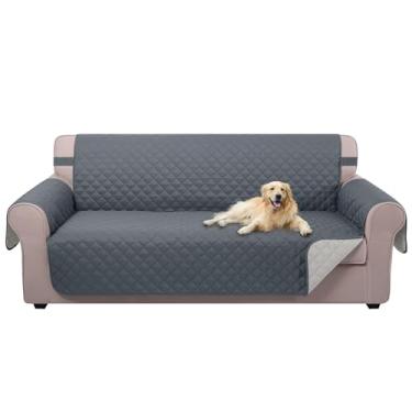 Imagem de U-NICE HOME Capa de sofá reversível para cães com tiras elásticas, resistente à água, protetor de móveis para animais de estimação, capa para sofá com 3 almofadas (sofá, azul escuro/cinza claro)