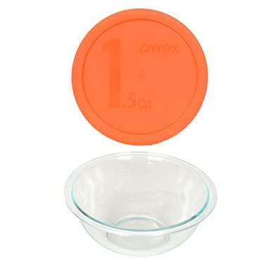 Imagem de Pyrex (1 tigela de mistura de vidro 323 1,5 qt e (1) tampa de tigela de mistura laranja 323-PC 1,5 qt