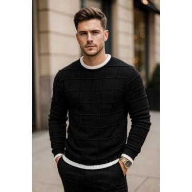 Imagem de Sueter masculino de tricot linho blusa de frio - Generica, Preto, M