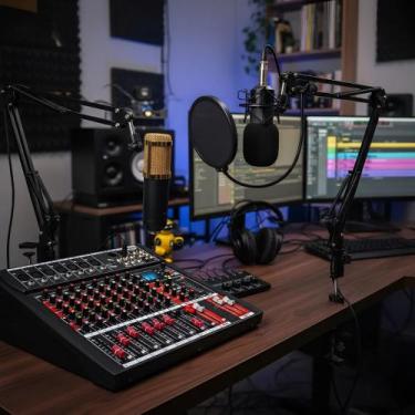 Imagem de Kit Podcast Sistema Setup Podcast Radio Web Mesa de Som Interface USB 
