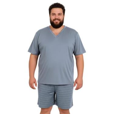Imagem de Pijama Masculino Adulto Moderno Manga Curta Gola V Quentinho Macio Con